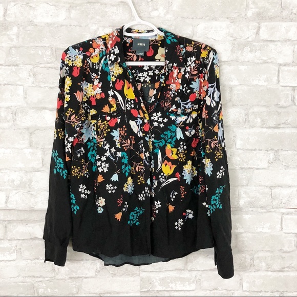 Anthropologie Tops - Anthropologie Maeve Black Floral Button Down Shirt